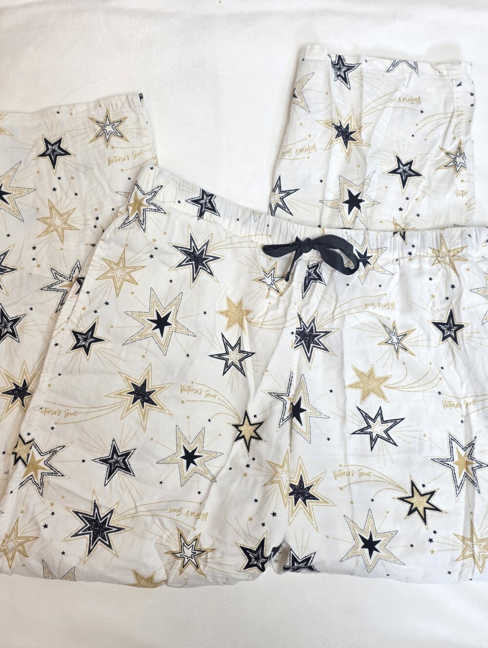 Victorias Secret Star Print Pajama Pants in White, Black & Gold Sz M